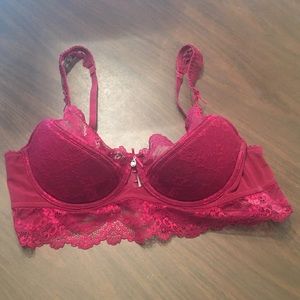 Maroon Red Lace Bra 36D
